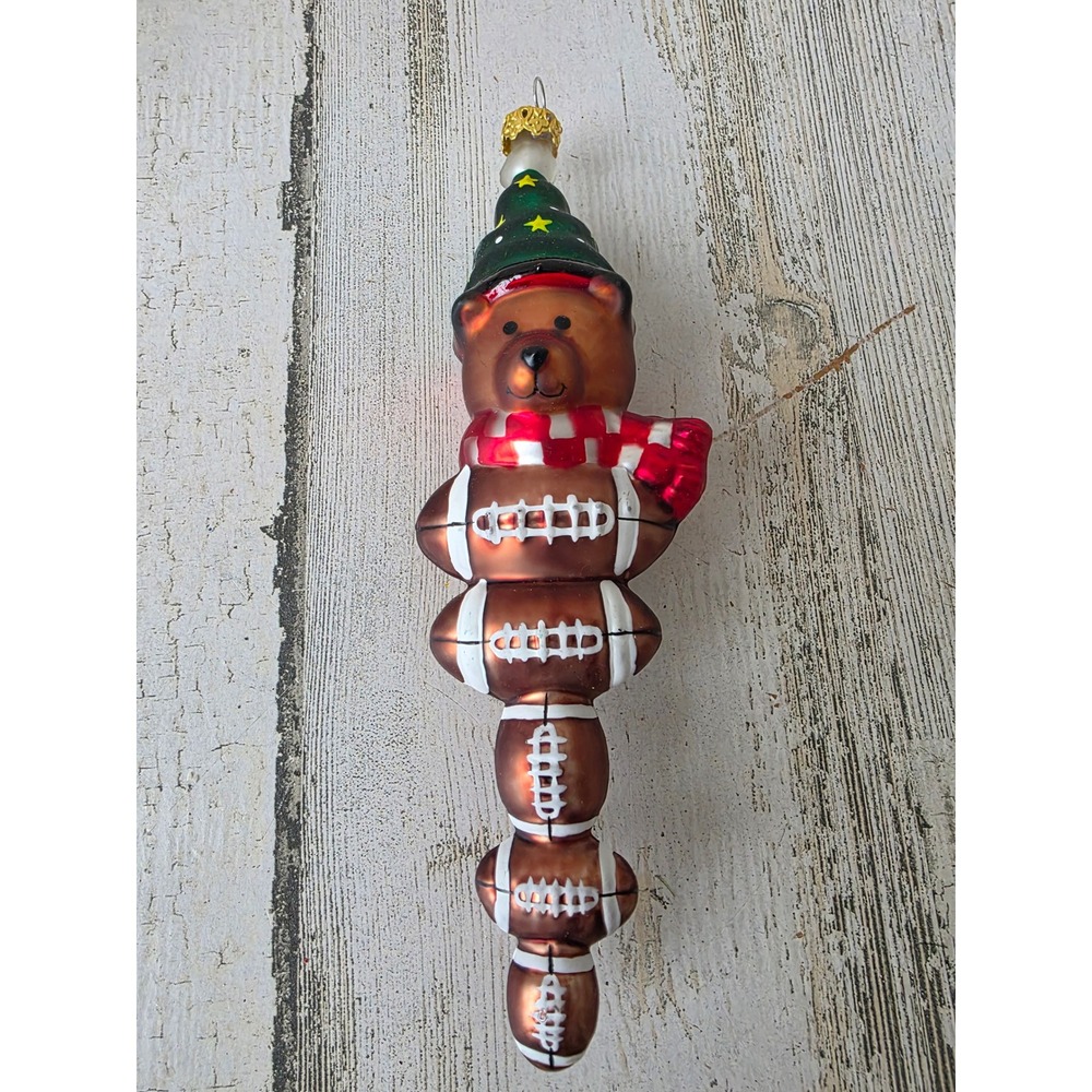 Football bears glass totem stack ornament sport Xmas tree‎